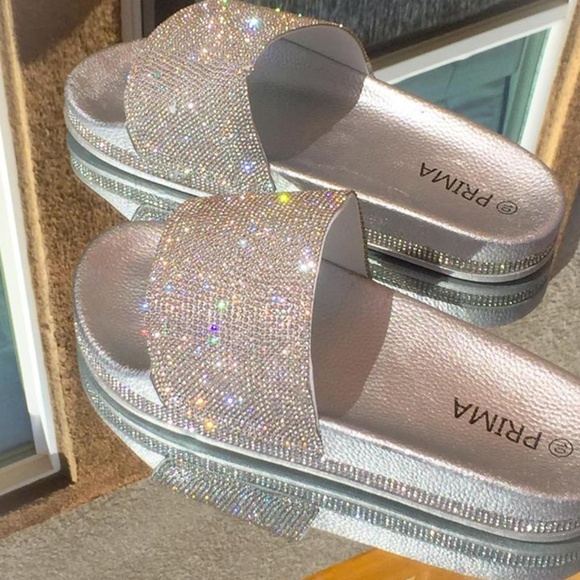 Gorgeous Silver Rhinestone Slides 